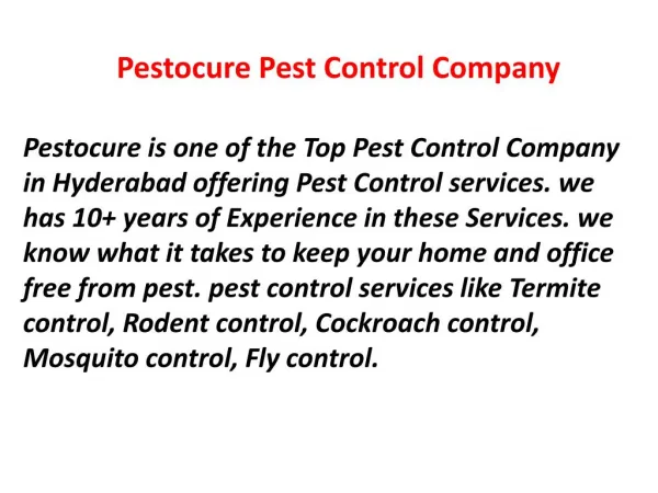 Pest Control in Hyderabad | Termite Control Hyderabad