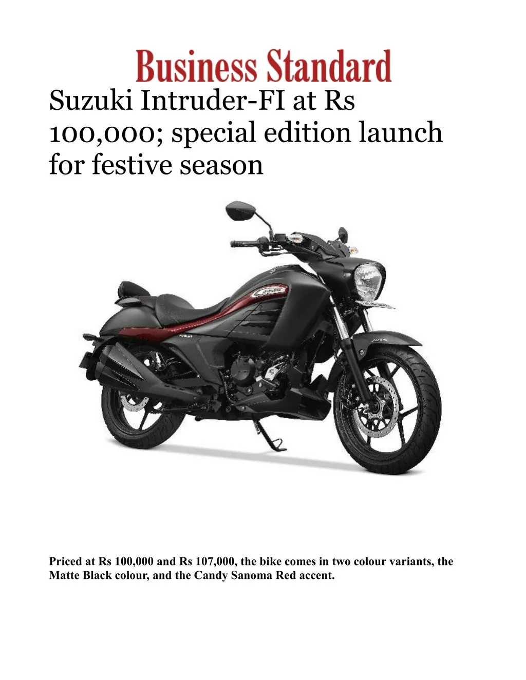 suzuki intruder fi at rs 100 000 special edition