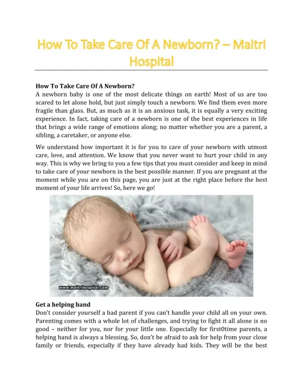 How To Take Care Of A Newborn? - Maitri Hospital
