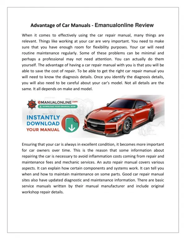 Benefits of Car Repair Manuals - Emanualonline Review