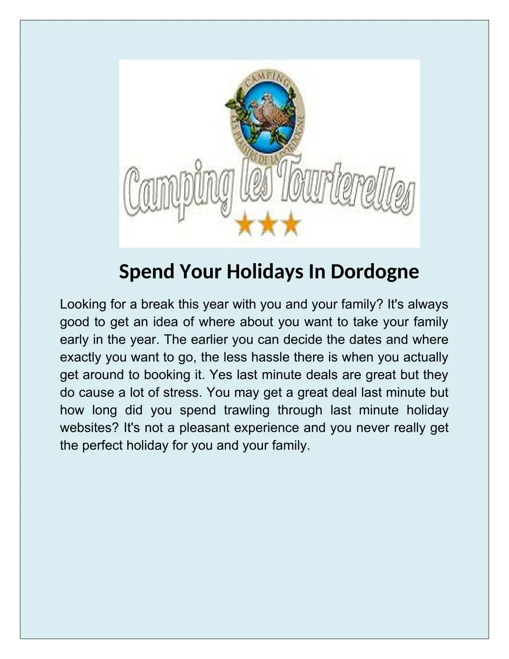 spend your holidays in dordogne