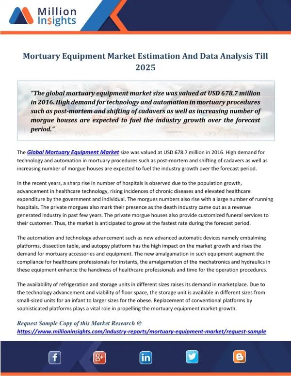 Mortuary Equipment Market Estimation And Data Analysis Till 2025