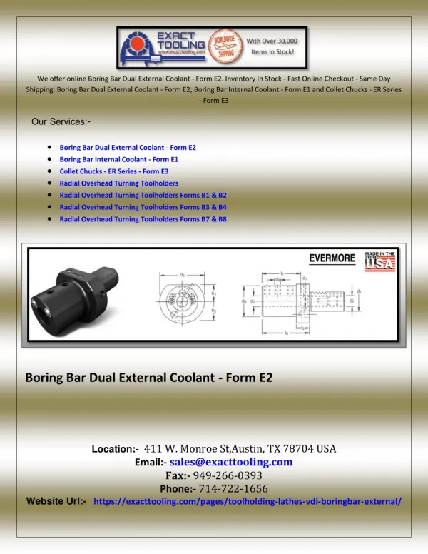 Boring Bar Dual External Coolant - Form E2