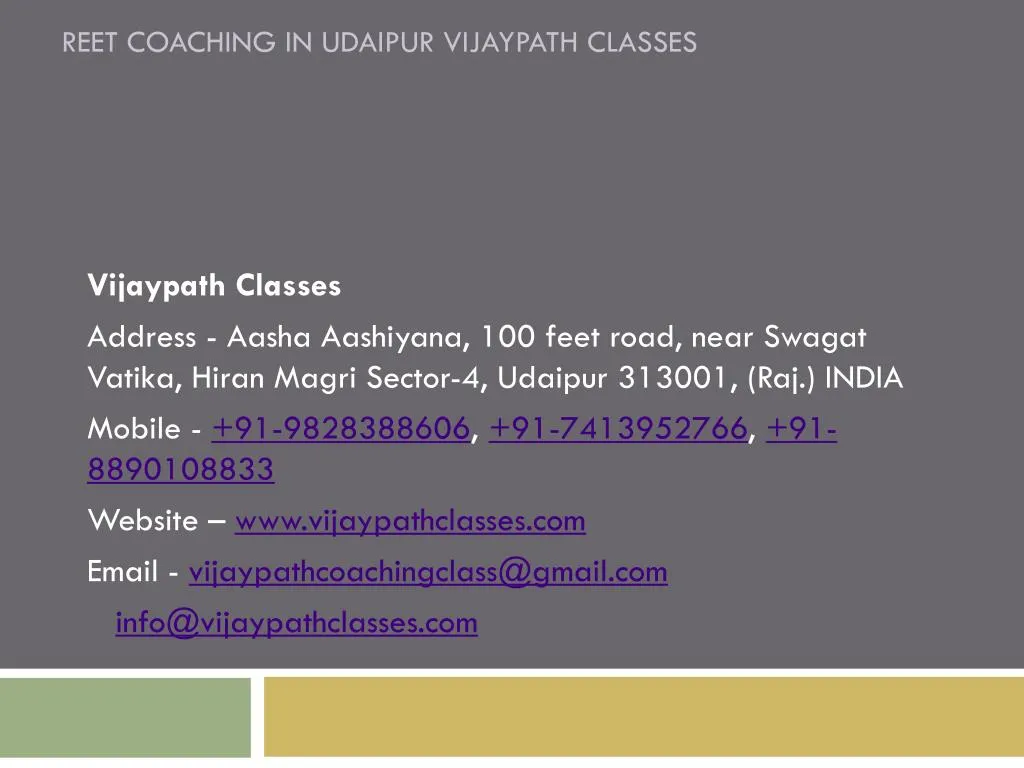 reet coaching in udaipur vijaypath classes