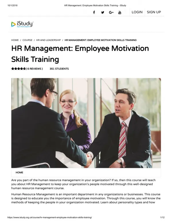 HR Management - Employee Motivation Skills Training - istudy