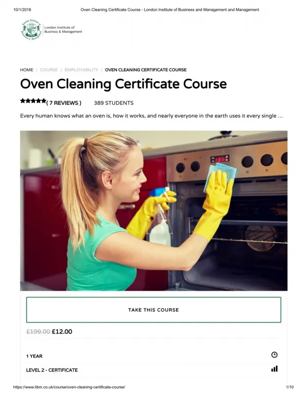 Oven Cleaning Certificate Course - LIBM