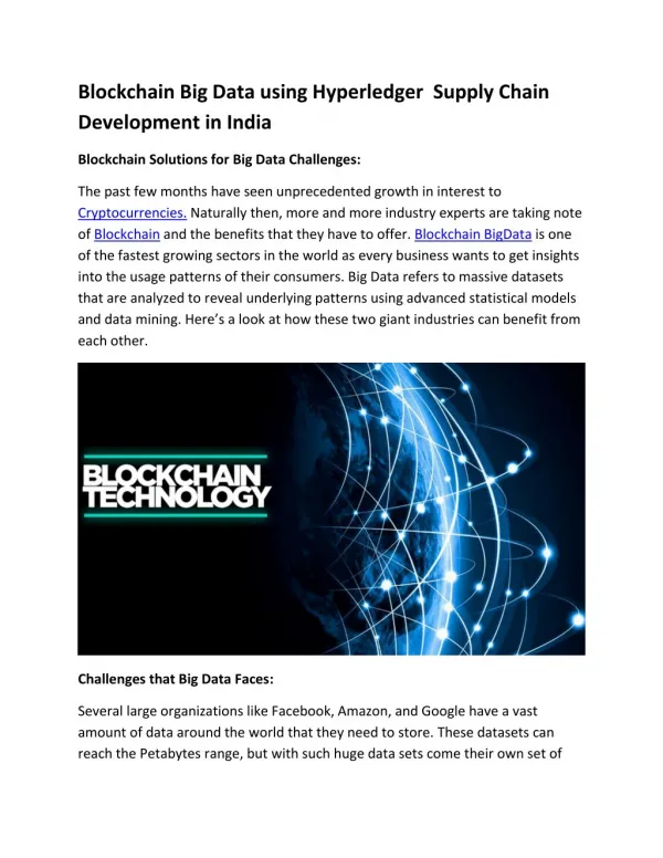Blockchain Big Data using Hyperledger Supply Chain Development in India