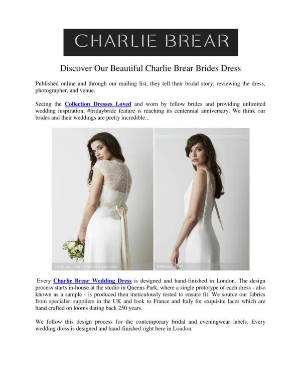 Discover Our Beautiful Charlie Brear Brides Dress