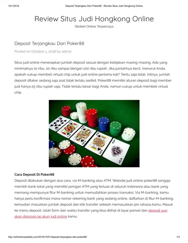 Deposit Terjangkau Dari Poker88