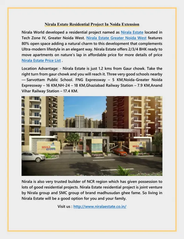 Nirala Estate Residential Project In Noida Extension