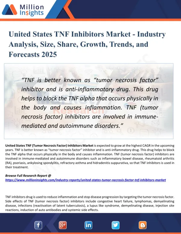 United States TNF Inhibitors Market Analysis, Manufacturing Cost Structure, Growth Opportunities and Restraint 2025