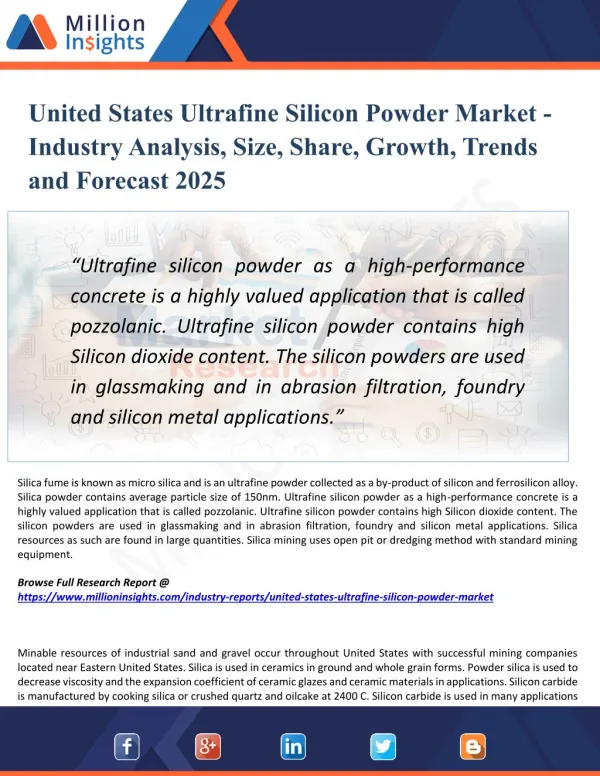 United States Ultrafine Silicon Powder Market Outlook 2025 - Industry Analysis, Opportunities, Segmentation and Forecas