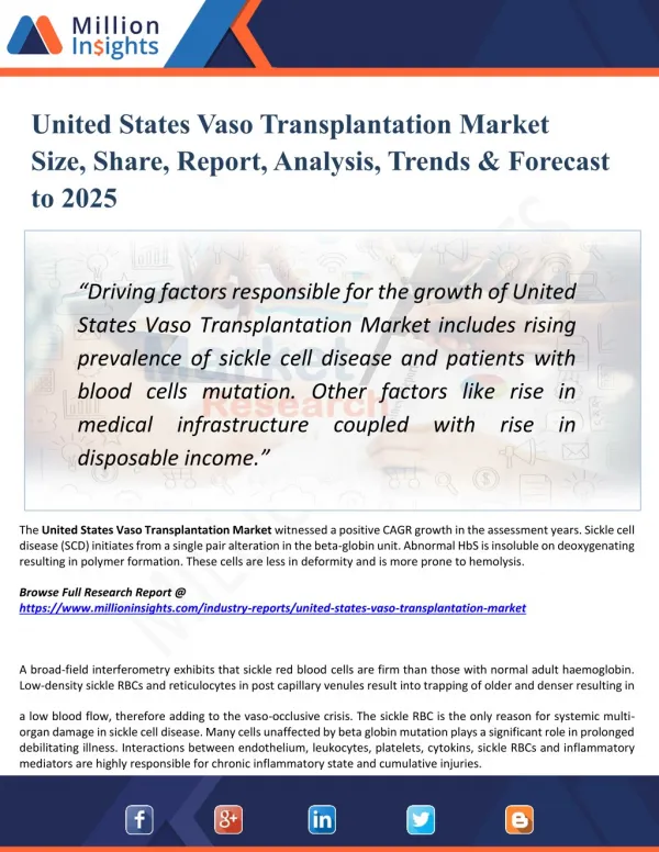 United States Vaso Transplantation Market Demand, Growth, Opportunities, Analysis and Global Forecast to 2025