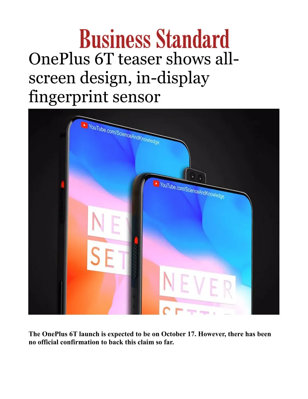 oneplus 6t teaser shows all screen design