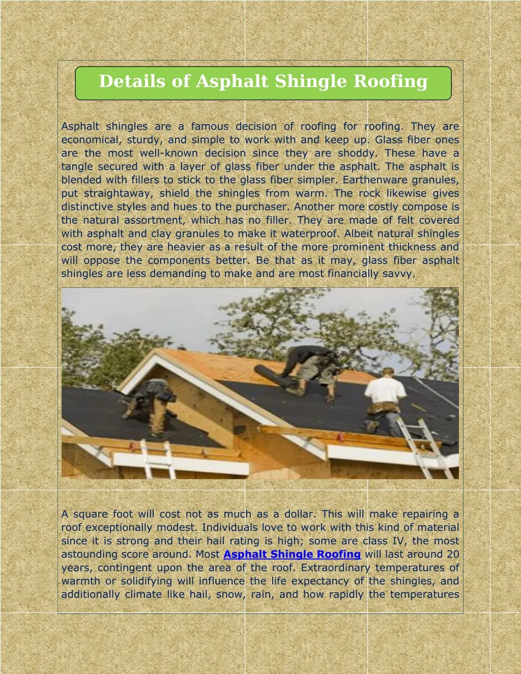 details of asphalt shingle roofing