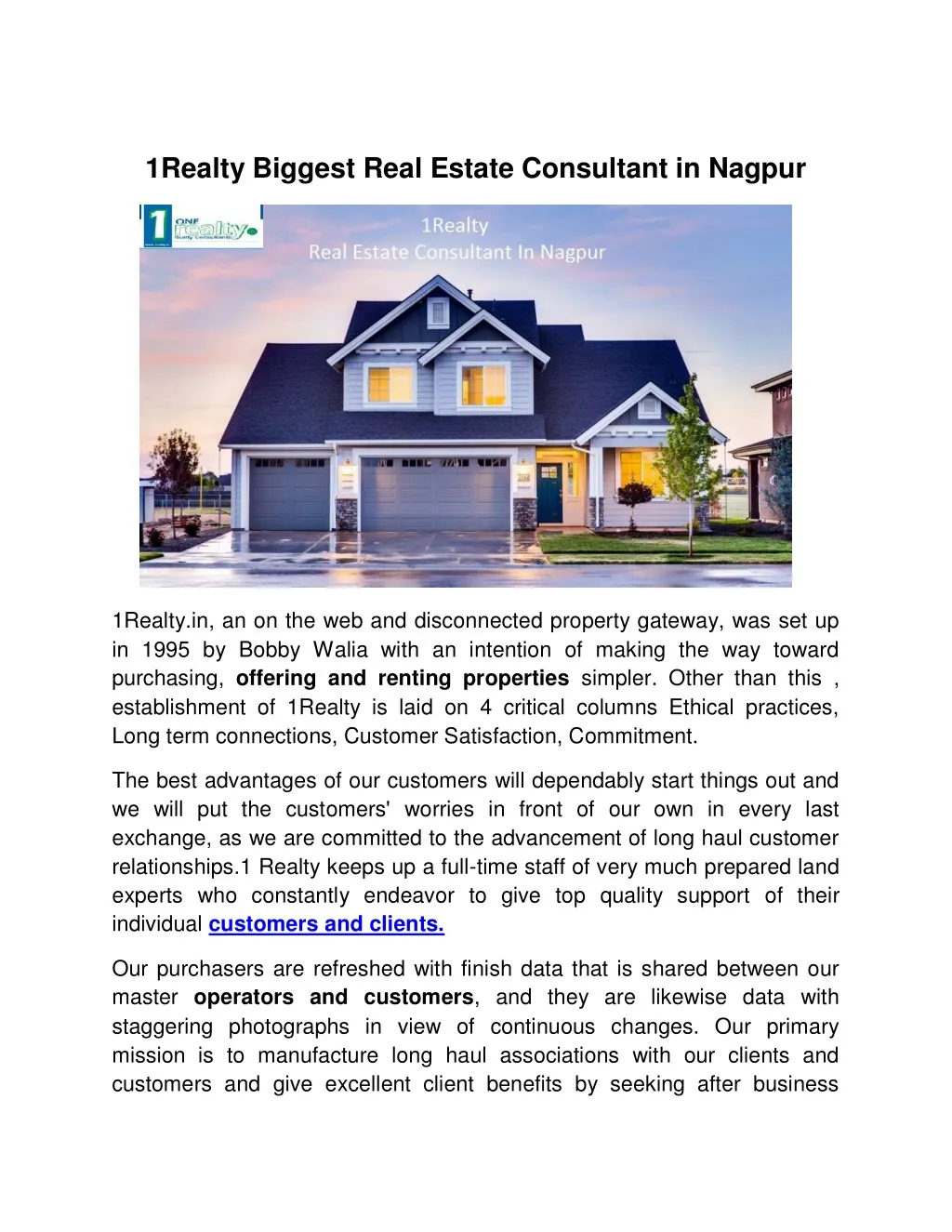 1realty biggest real estate consultant in nagpur