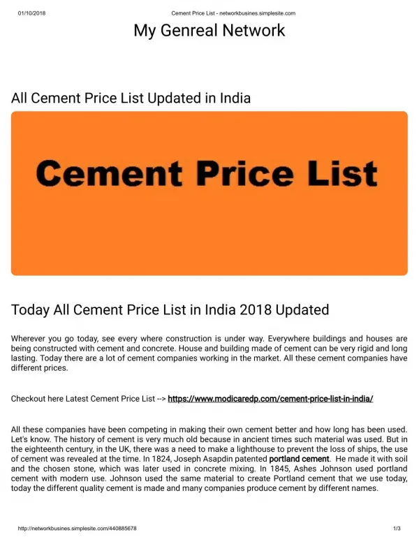 Today All Cement Price List in India 2018 Updated