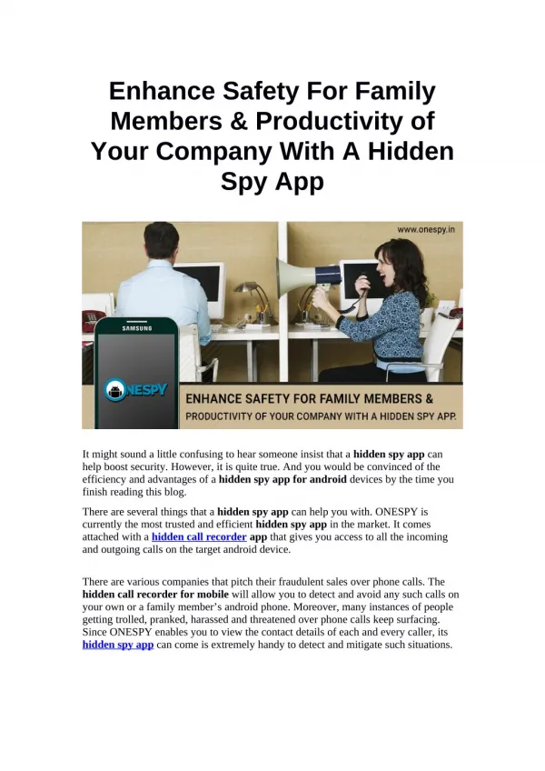 Enhance Safety For Family Members & Productivity of Your Company With A Hidden Spy App