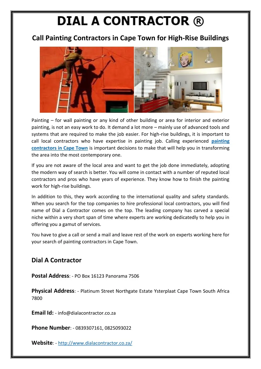 call painting contractors in cape town for high
