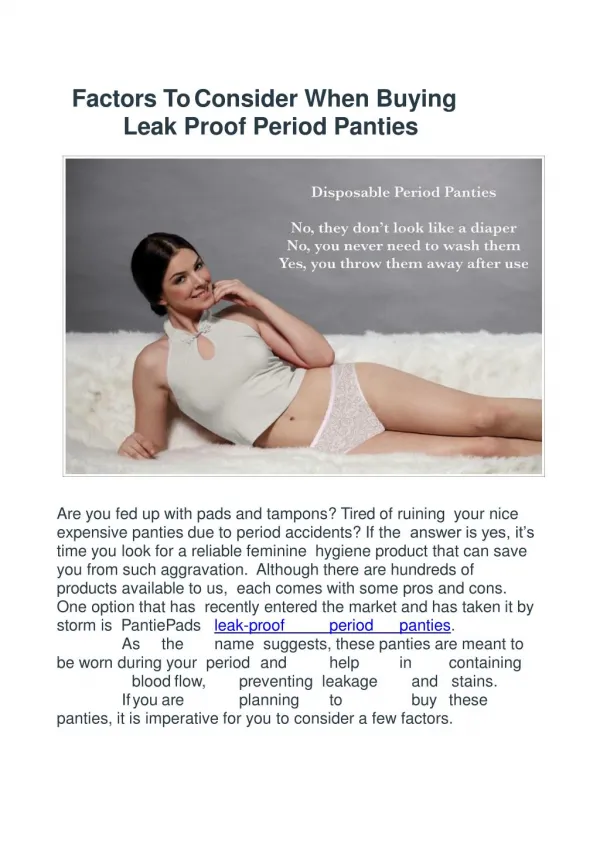 Factors To Consider When Buying Leak Proof Period Panties