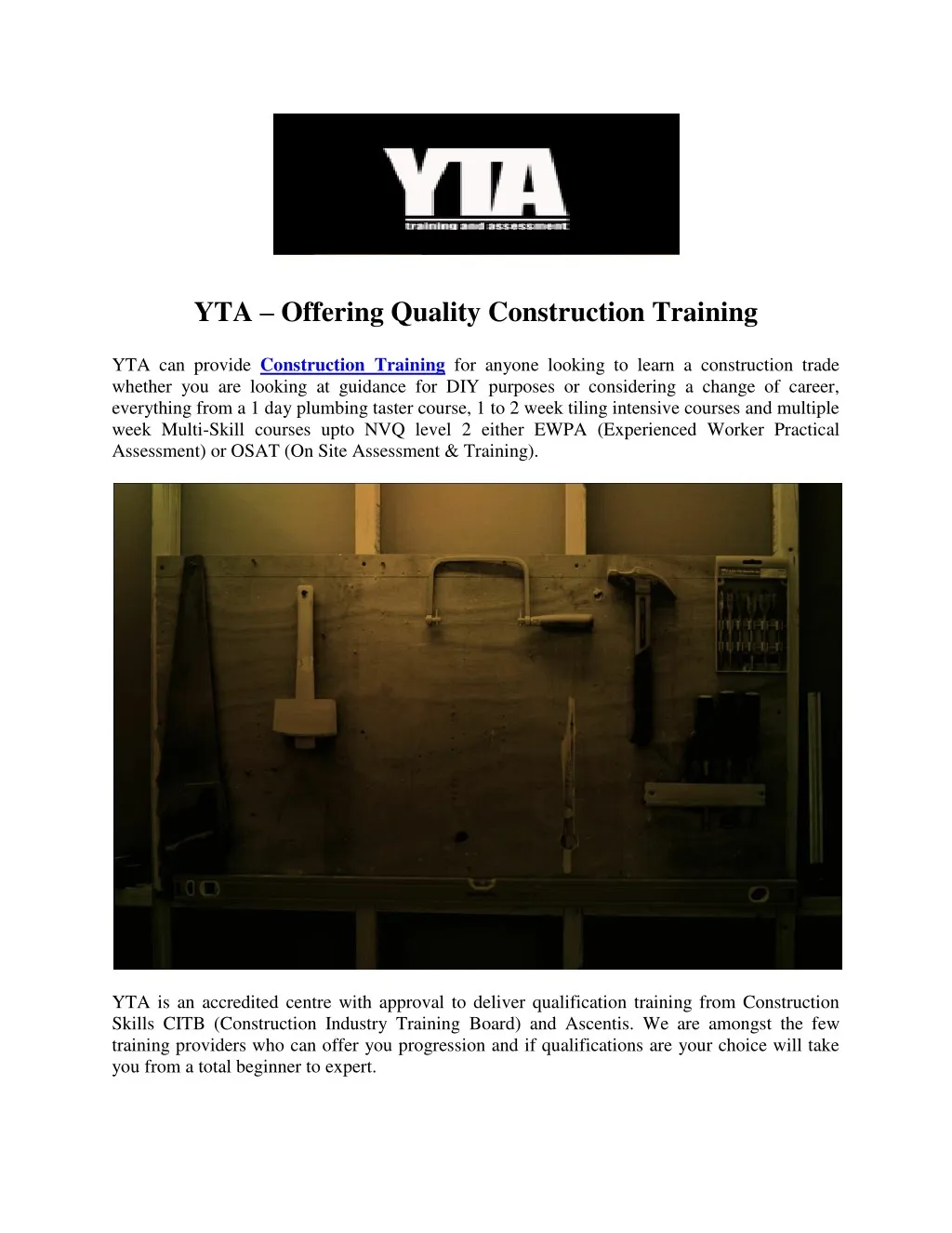 yta offering quality construction training