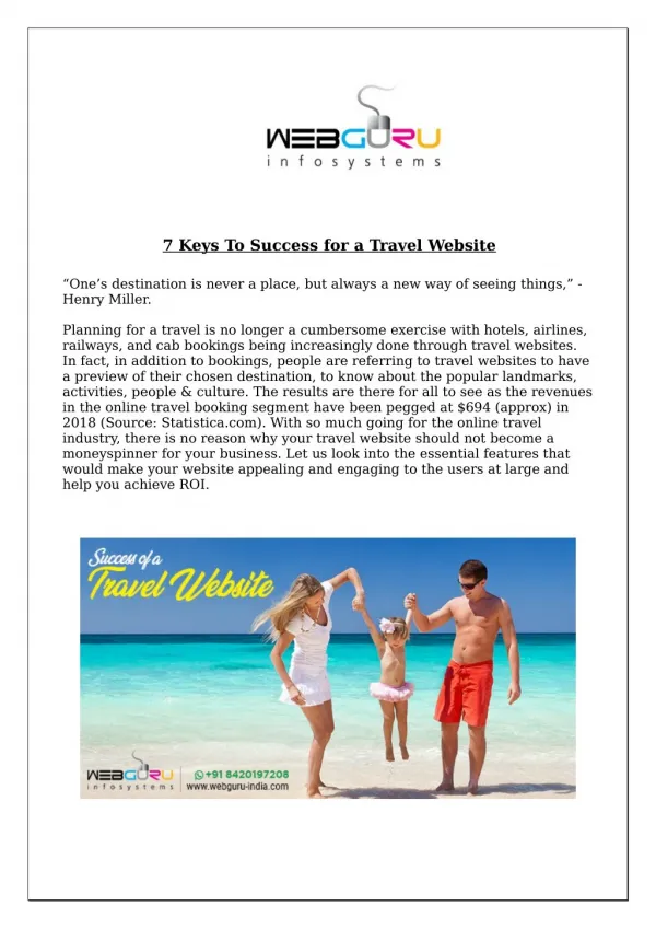 7 Keys To Success for a Travel Website