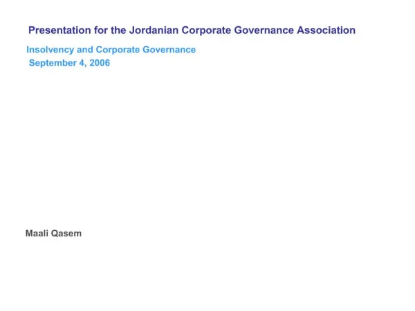 Presentation for the Jordanian Corporate Governance Association