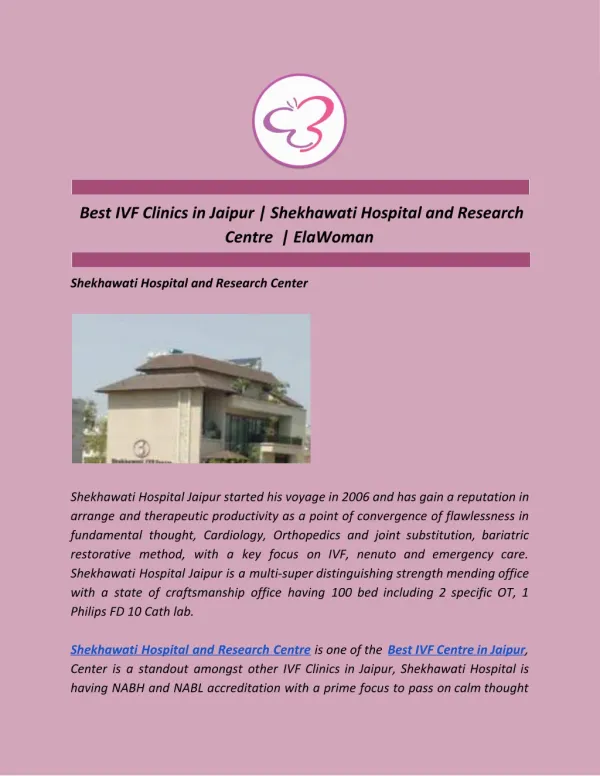 Best IVF Clinics in Jaipur | Shekhawati Hospital and Research Centre | ElaWoman