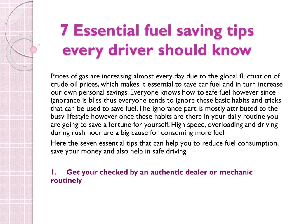 7 essential fuel saving tips every driver should know