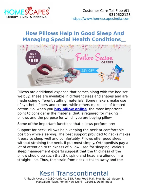 How Pillows Help In Good Sleep And Managing Special Health Conditions