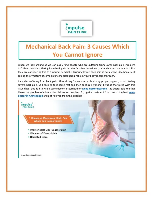 Know the reasons behind Mechanical Back Pain