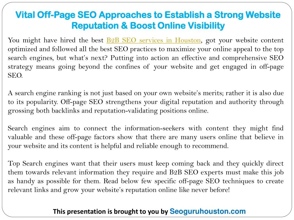 vital off page seo approaches to establish