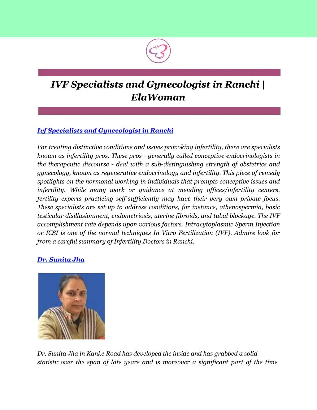 ivf specialists and gynecologist in ranchi