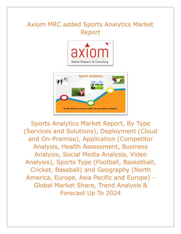 Sports Analytics Market by Trend, Technology and Application Forecast up to 2024
