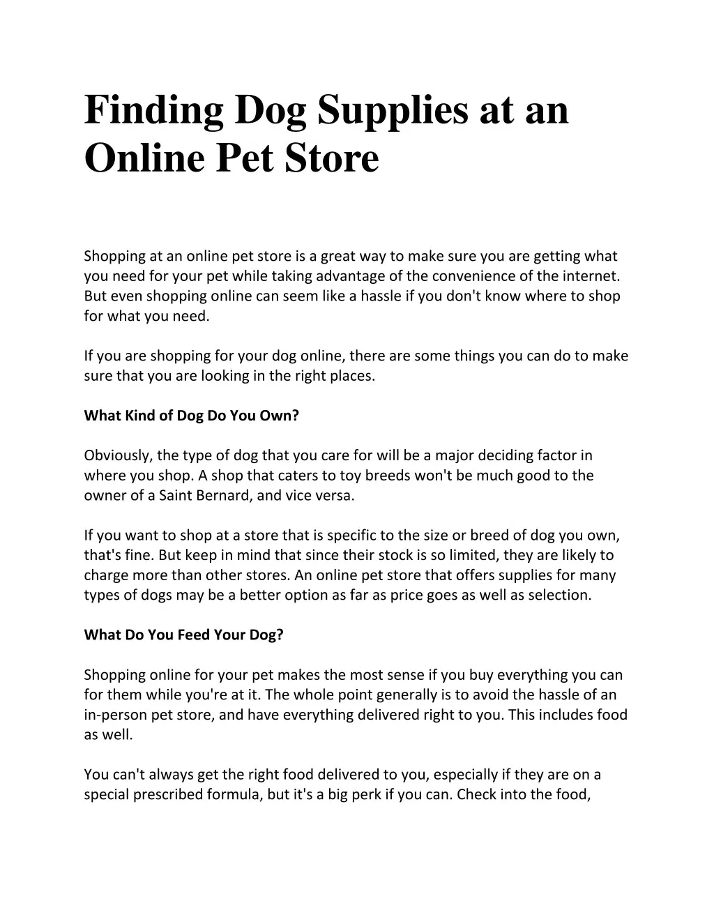 finding dog supplies at an online pet store