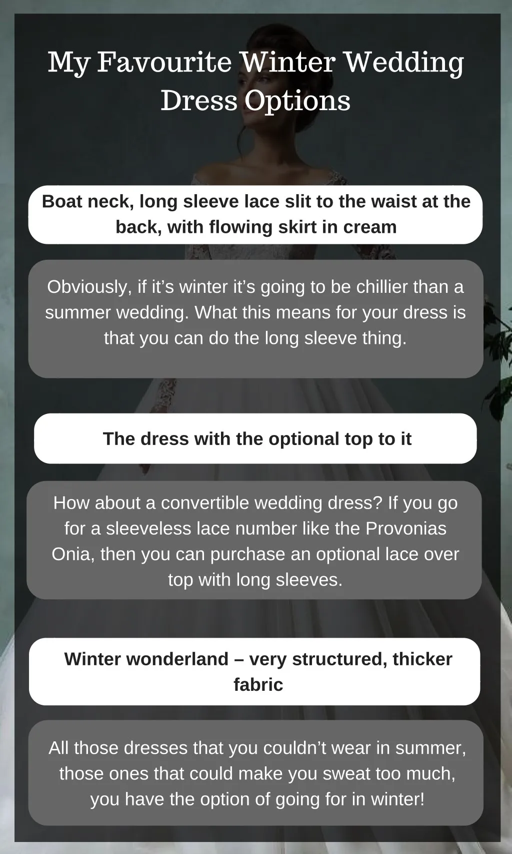 my favourite winter wedding dress options