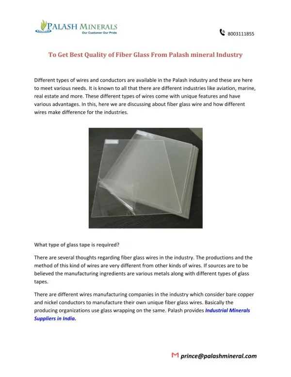 To Get Best Quality of Fiber Glass From Palash mineral Industry