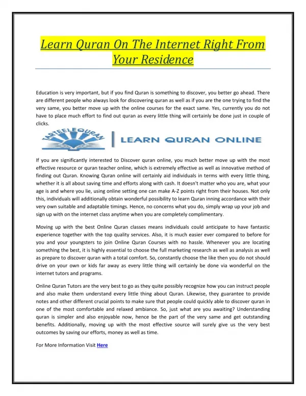 Find out quran on the internet right from your residence