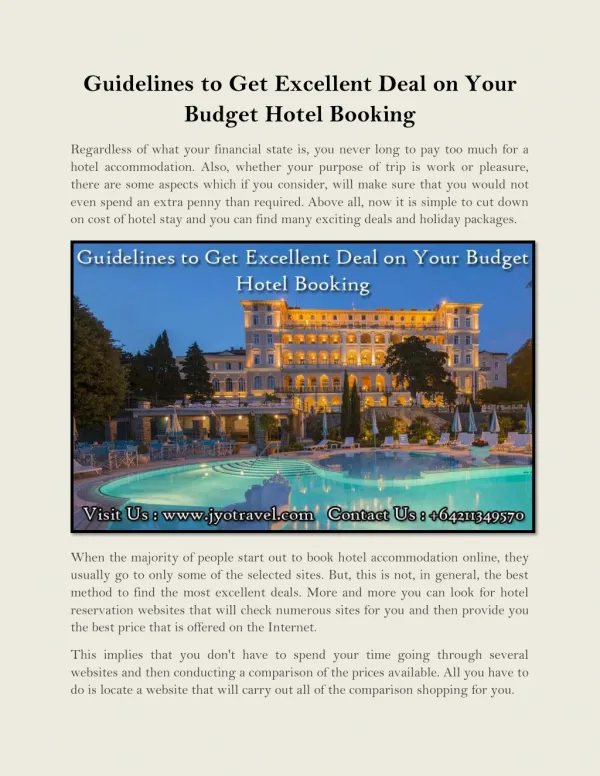 Guidelines to Get Excellent Deal on Your Budget Hotel Booking