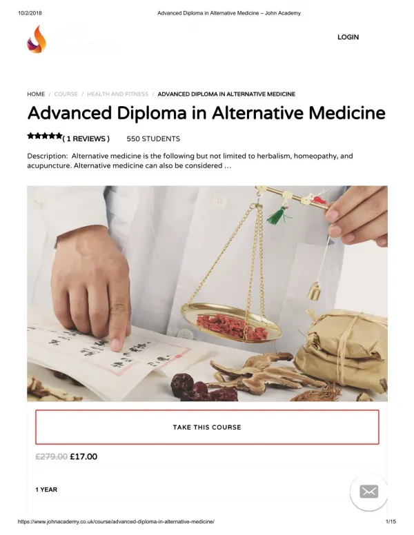 Advanced Diploma in Alternative Medicine - John Academy