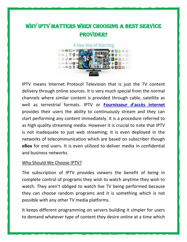 Why IPTV Matters When Choosing a Best Service Provider