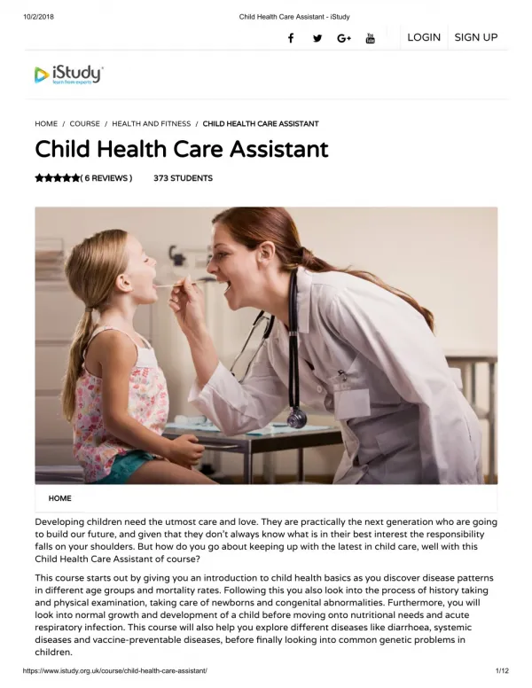 Child Health Care Assistant - istudy