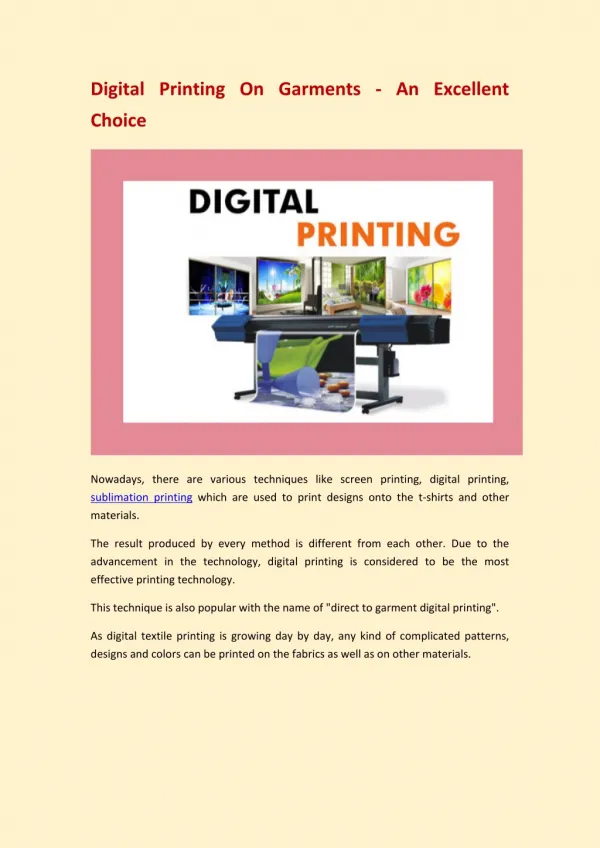 Digital Printing On Garments - An Excellent Choice
