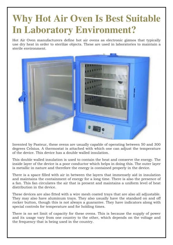 Hot Air Oven Is Best Suitable In Laboratory Environment