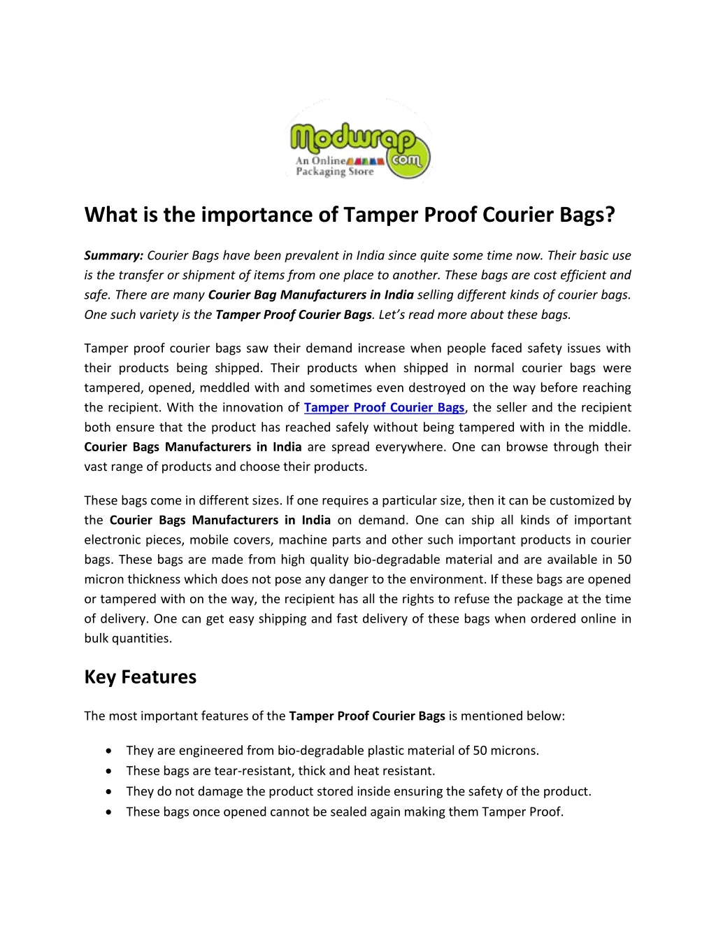 what is the importance of tamper proof courier