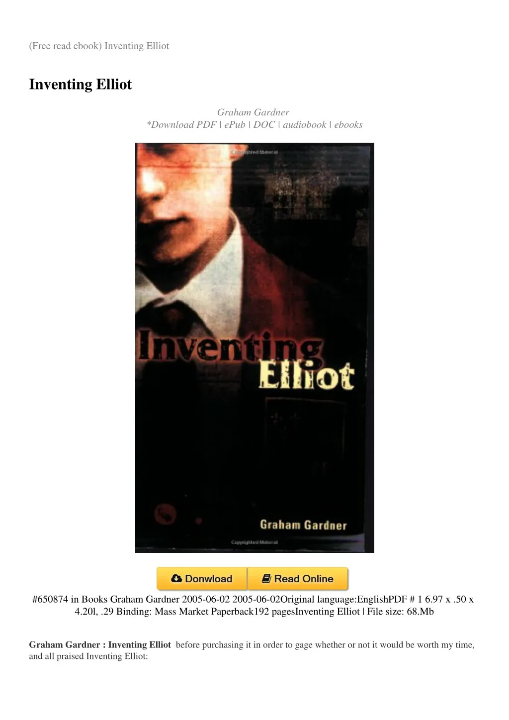 free read ebook inventing elliot