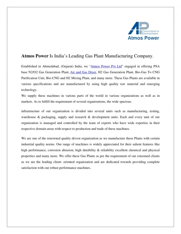 Atmos Power Is India’s Leading Gas Plant Manufacturing Company