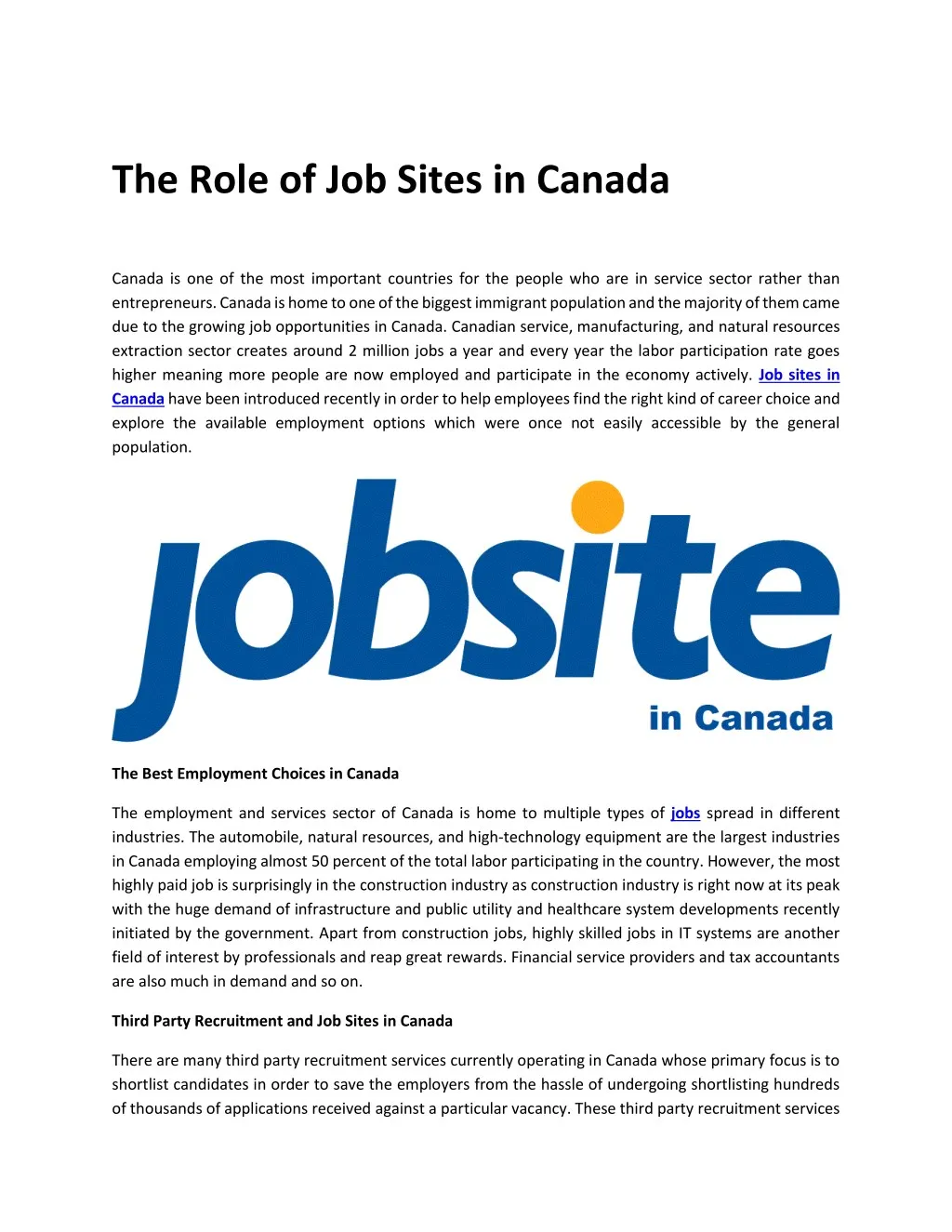 the role of job sites in canada