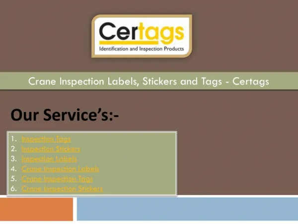 Crane Inspection Labels, Stickers and Tags - Certags