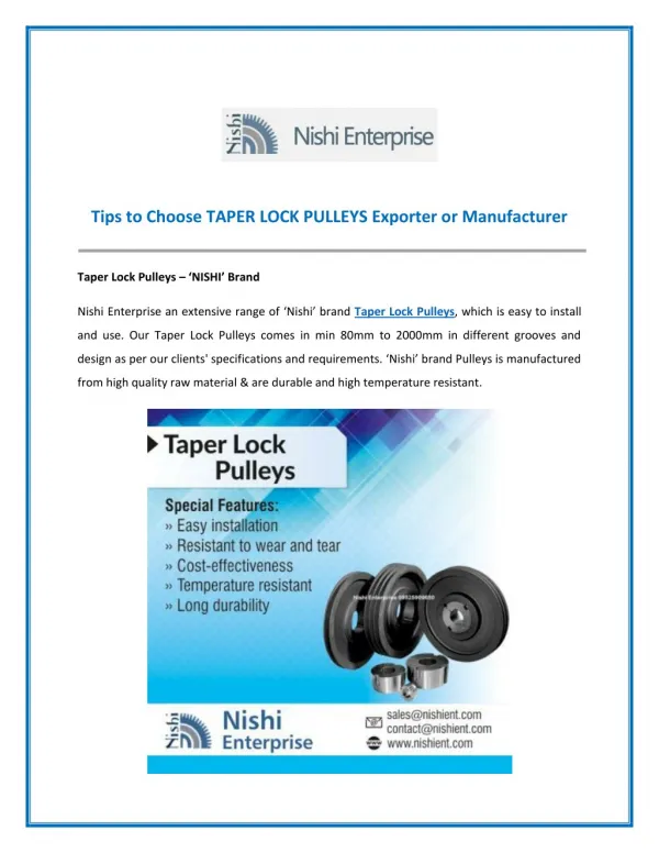 Are You Searching for Taper Lock Pulley for Your Industry?